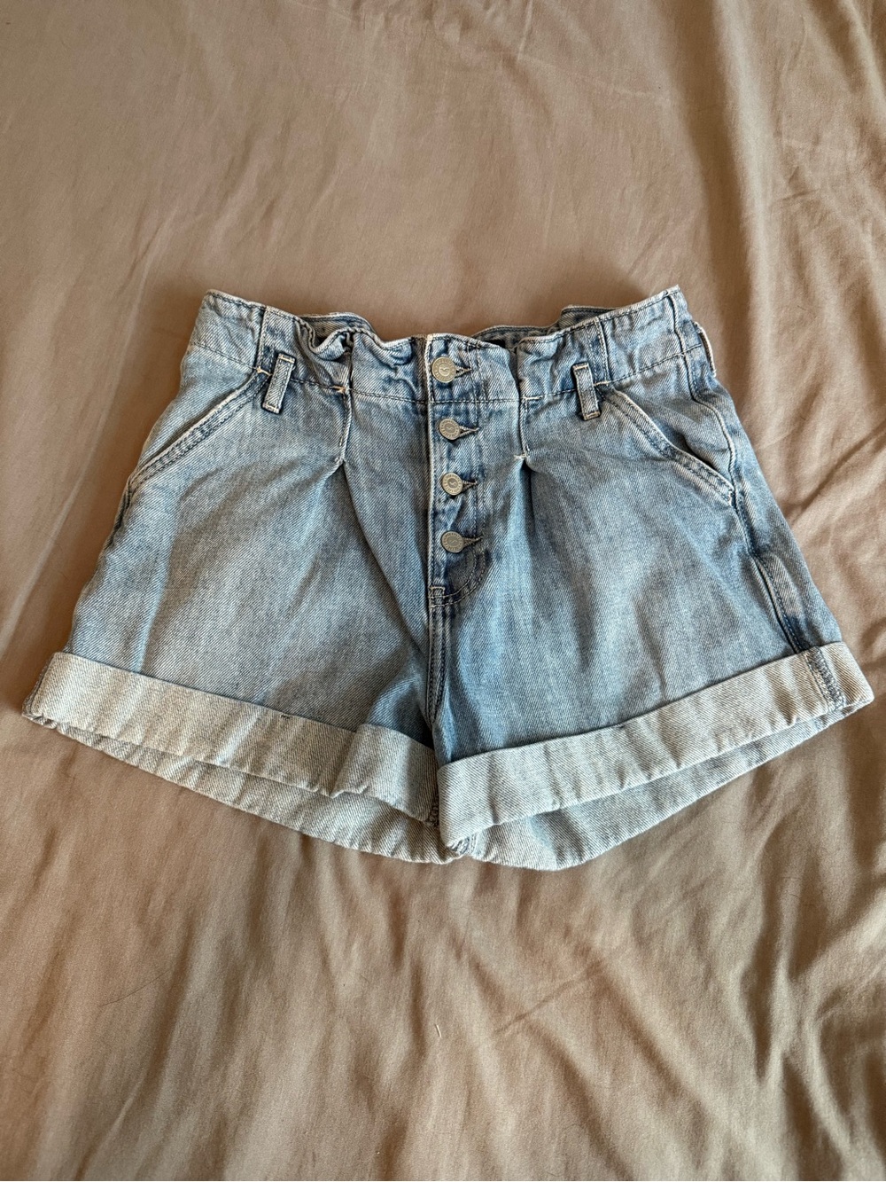 Hollister Light Blue High-Rise Button-Front Denim Shorts